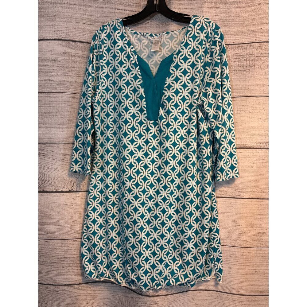 Dotti Blue & White Patterned Tunic Dress/Coverup Size M